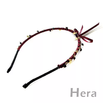 【Hera】閃亮之星 黑晶鑽小星星手工蝴蝶結造型髮箍(二色－女王紅)
