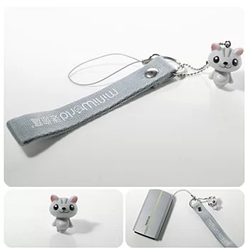 可愛動物造型手機掛飾-迷你窩-辛基貓灰色吊飾及掛繩