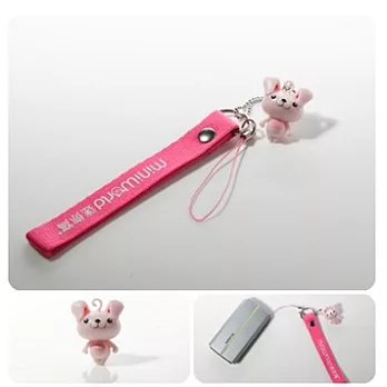 可愛動物造型手機掛飾-迷你窩-小巧兔粉紅吊飾及桃紅掛繩