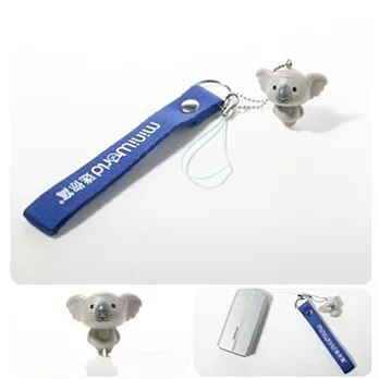 可愛動物造型手機掛飾-迷你窩-瓦拉(無尾熊)灰色吊飾及藍色掛繩