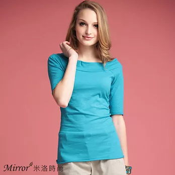 【Mirror米洛時尚】寬領或露肩兩穿上衣MIT台灣製造S藍色