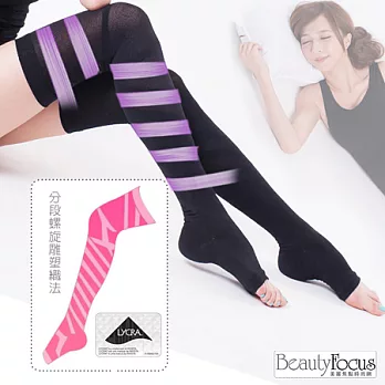 BeautyFocus台灣製140-240D超細纖維螺旋睡眠大腿襪2393M黑色