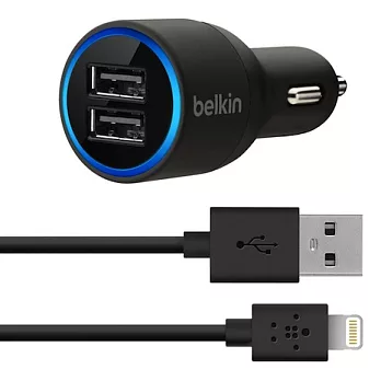 Belkin 雙USB車充 + Lightning 轉接線 iPhone 5 iPad Mini黑色