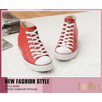 GOA街頭時尚．女款內增高帆布款橡膠雨鞋37紅