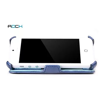 ROCK iPhone 5 側翻支架保護皮套-舞系列藍+綠