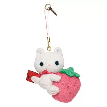 San-X 小襪貓白貓草苺之戀系列毛絨公仔螢幕擦吊飾。 小白貓