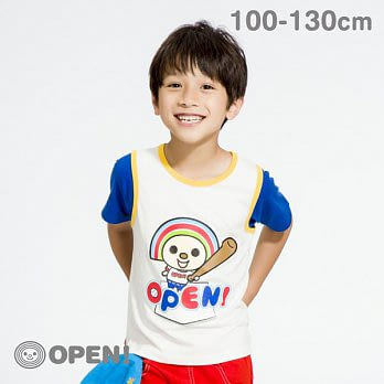 [OPEN小將童裝]OPEN小將打擊手假兩件圓領純棉T恤-100白+寶藍