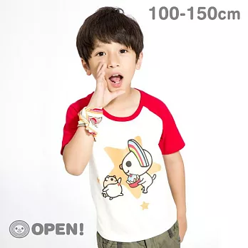 [OPEN小將童裝]OPEN小將夏日水果冰拉克藍袖純棉T恤-100白+紅