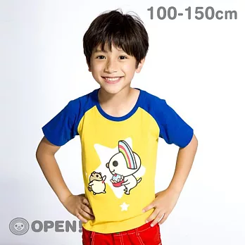 [OPEN小將童裝]OPEN小將夏日水果冰拉克藍袖純棉T恤-100銘黃+寶藍