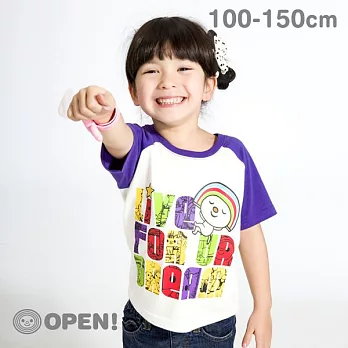 [OPEN小將童裝]OPEN小將夢想前進拉克藍袖純棉T恤-100白+夢幻紫