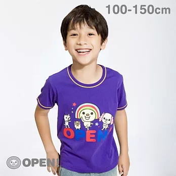 [OPEN小將童裝]OPEN小將家族團聚圓領滾邊線純棉T恤-100夢幻紫