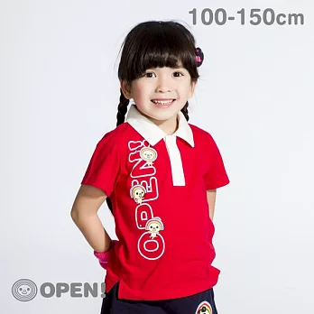 [OPEN小將童裝]OPEN小將活力純棉短袖POLO衫-100活力紅