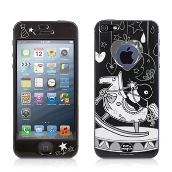 Bone / iPhone 5 企鵝小丸雙面彩繪立體PU保護貼-奇幻木馬(黑)奇幻木馬(黑)