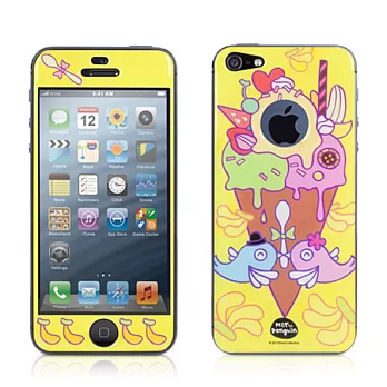 Bone / iPhone 5 企鵝小丸雙面彩繪立體PU保護貼-香蕉聖代戀人香蕉聖代戀人