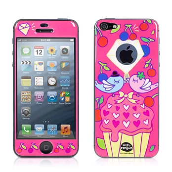 Bone / iPhone 5 企鵝小丸雙面彩繪立體PU保護貼-櫻桃蛋糕戀人櫻桃蛋糕戀人