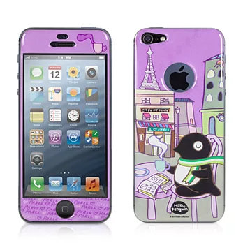Bone / iPhone 5 企鵝小丸雙面彩繪立體PU保護貼-巴黎巴黎