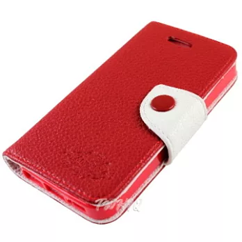 KooPin Apple iPhone 4S /iPhone 4 雙料縫線 側掀(立架式)皮套豔情紅