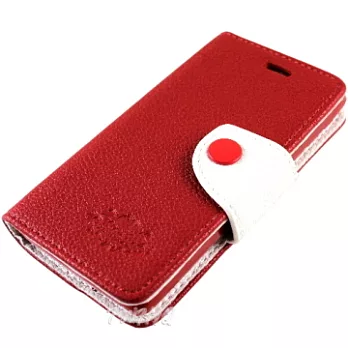 KooPin New HTC One (M7) 雙料縫線 側掀(立架式)皮套豔情紅