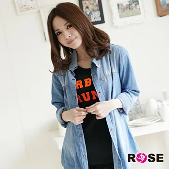 ROSE。韓系顯瘦刷色卯釘領牛仔襯衫藍系