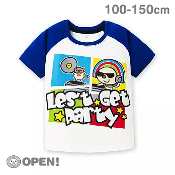 [OPEN小將童裝]OPEN小將趴踢人氣DJ拉克藍袖純棉T恤-110白+寶藍