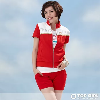 【TOP GIRL】城市風情針織立領短袖外套-女S火熱紅