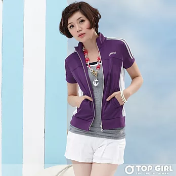 【TOP GIRL】美式運動系女孩針織立領短袖外套-女S深情紫