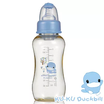 【KU.KU酷咕鴨】新防脹氣PES葫蘆奶瓶280ml粉藍乙支　