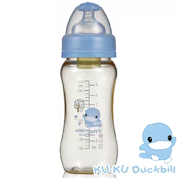 【KU.KU酷咕鴨】新防脹氣PES寬口奶瓶280ML粉藍乙支　