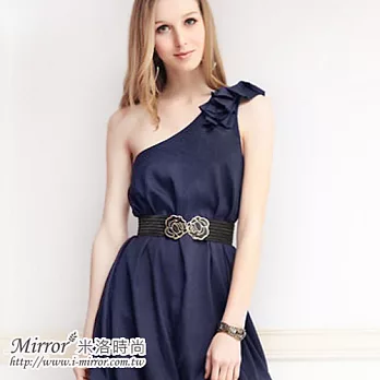 【Mirror米洛時尚】單肩蝴蝶結澎裙洋裝MIT台灣製造M深藍