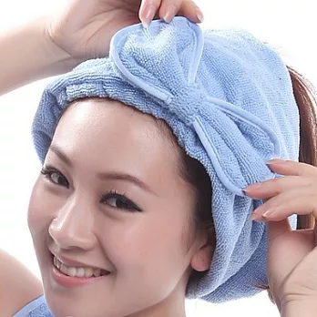 超細纖維蝴蝶結浴帽淺藍