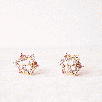 【PinkyPinky Boutique】小甜美花形水鑽耳環(粉紅色)