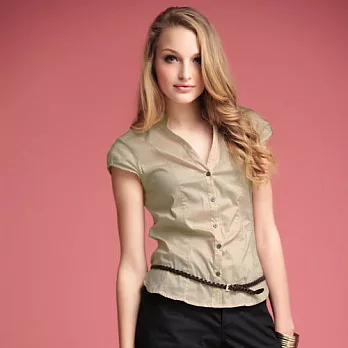 【Mirror米洛時尚】氣質素面短袖襯衫MIT台灣製造S卡其