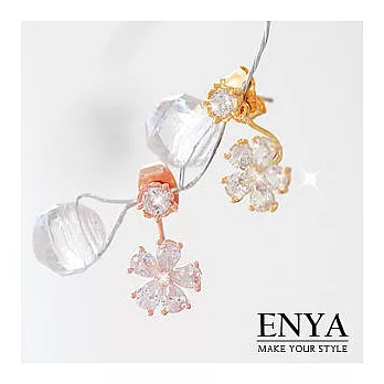 Enya★五瓣花朵耳後垂墜水鑽耳環金色