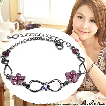 【A.dore】蝴蝶結清甜小花˙鑽飾手鍊(黑金˙紫色鑽)