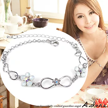 【A.dore】蝴蝶結清甜小花˙鑽飾手鍊(銀白K˙晶白鑽)