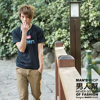 【男人幫 】T0910＊【berak down極簡文字設計短袖T恤】L黑色