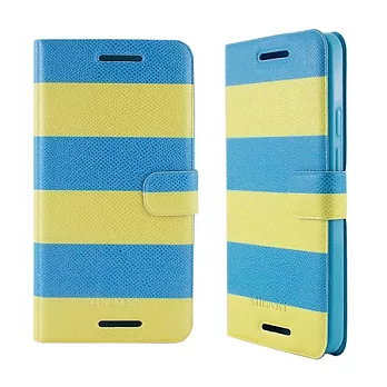 Miravivi NEW HTC ONE 彩趣撞色系列條紋可立式筆記本皮套天空藍