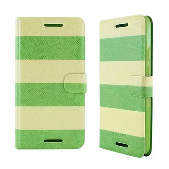 Miravivi NEW HTC ONE 彩趣撞色系列條紋可立式筆記本皮套青草綠