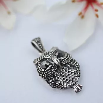 吉祥貓頭鷹日光版純銀墜子‧附蠟皮繩