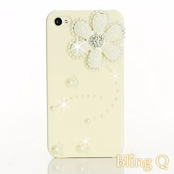 [Bling Q] iPhone 4/4S可愛春花潤白珍珠保護殼(黃)