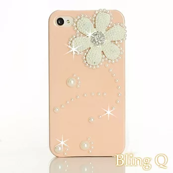 [Bling Q] iPhone 4/4S可愛春花潤白珍珠保護殼(橘)
