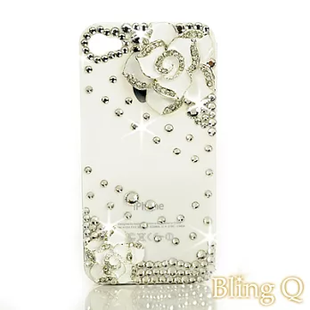 [Bling Q] iPhone 4/4S白雪盛花冰晶水鑽保護殼(白)