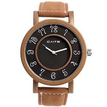 Watch-123 快樂遊戲-馬德里印象麂皮腕錶x褐色帶-黑