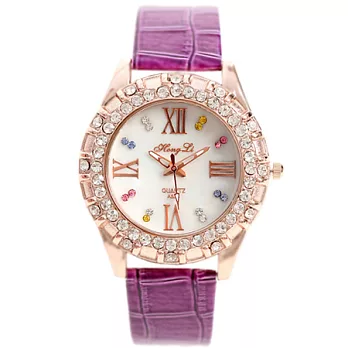 Watch-123 繽紛期待-美人淘寶晶鑽時標腕錶-紫色帶