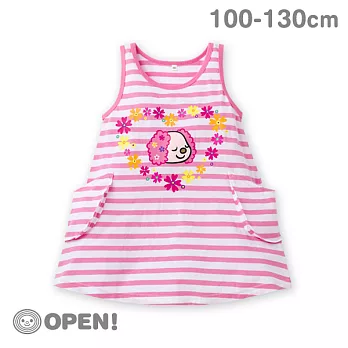[OPEN小將童裝]愛心小桃經典條紋純棉口袋背心洋裝-100粉紅條紋