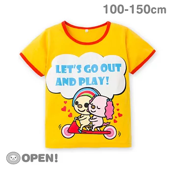 [OPEN小將童裝]OPEN小將甜蜜兜風趣撞色滾邊線純棉T恤-110銘黃