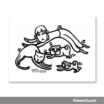 「MonkeyCookie」明信片黑白系列- 家庭伸展運動