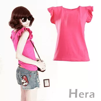 【Hera】花邊衣秀 棉質百搭圓領Ｔ恤(五色－玫紅色)