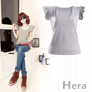 【Hera】花邊衣秀 棉質百搭圓領Ｔ恤(五色－灰色)