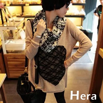 【Hera】分享甜蜜 寬鬆蝙蝠袖心形圖案棉質杉(三色－杏色)